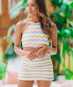 Hazel & Olive 80's Baby Crop Top Chevron Print - Multi NEW ARRIVALS