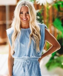 Hazel & Olive Bask In Blue Crop Top - Blue