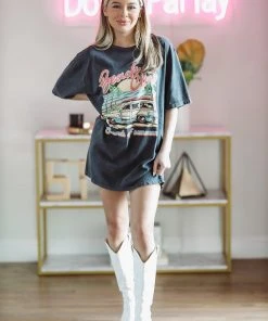 Hazel & Olive NEW ARRIVALS Beach Club Tshirt Dress Or Tee - Washed Grey