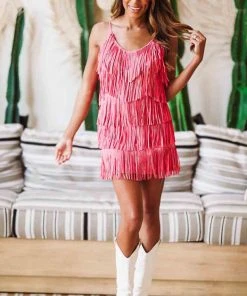 Hazel & Olive NEW ARRIVALS Broadway Girls Fringe Dress - Pink