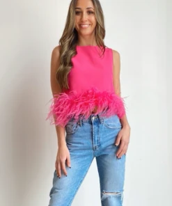 Hazel & Olive NEW ARRIVALS Brooke In Brooklyn Top - Pink Feathers