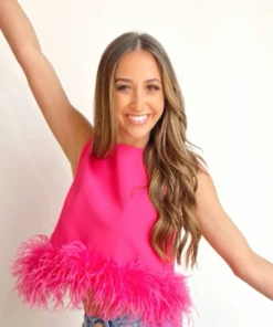 Hazel & Olive NEW ARRIVALS Brooke In Brooklyn Top - Pink Feathers