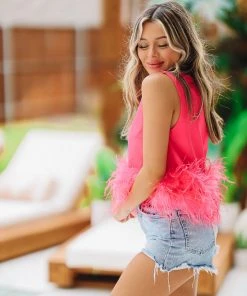 Hazel & Olive NEW ARRIVALS Brooke In Brooklyn Top - Pink Feathers