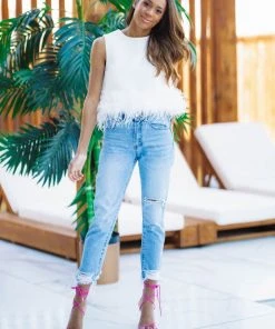 Hazel & Olive NEW ARRIVALS Brooke In Brooklyn Top -White Feathers