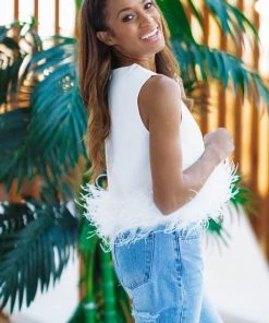 Hazel & Olive NEW ARRIVALS Brooke In Brooklyn Top -White Feathers