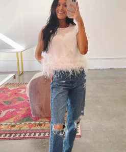 Hazel & Olive NEW ARRIVALS Brooke In Brooklyn Top -White Feathers