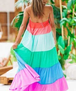 Hazel & Olive Color In Caicos Maxi Dress - Rainbow Pink, Mint, Blue, Purple