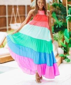 Hazel & Olive Color In Caicos Maxi Dress - Rainbow Pink, Mint, Blue, Purple