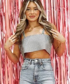 Hazel & Olive Don't Go Without Me Tube Crop Top - Gun Metal Grey