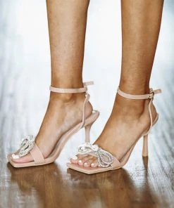 Hazel & Olive Double Bow Crystal Heel - Nude