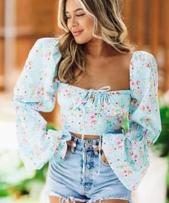 Hazel & Olive Eager To Love Crop Top - Blue Floral