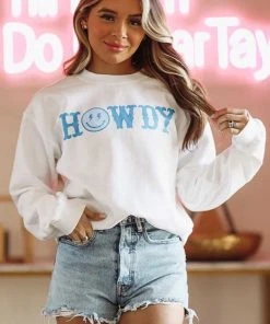 Hazel & Olive NEW ARRIVALS Electric Howdy - White Pullover