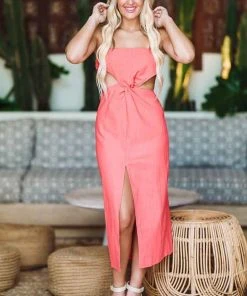 Hazel & Olive NEW ARRIVALS Emory Dress Midi Dress - Coral