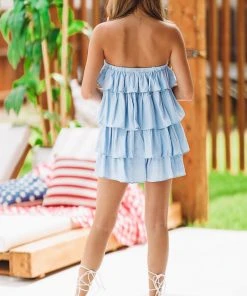 Hazel & Olive Get On Board Romper Dress - Lt Blue