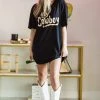 Hazel & Olive NEW ARRIVALS Hey Cowboy Graphic Tshirt Dress Or Tee - Black