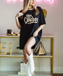 Hazel & Olive NEW ARRIVALS Hey Cowboy Graphic Tshirt Dress Or Tee - Black 9 Hazel & Olive NEW ARRIVALS Hey Cowboy Graphic Tshirt Dress Or Tee - Black