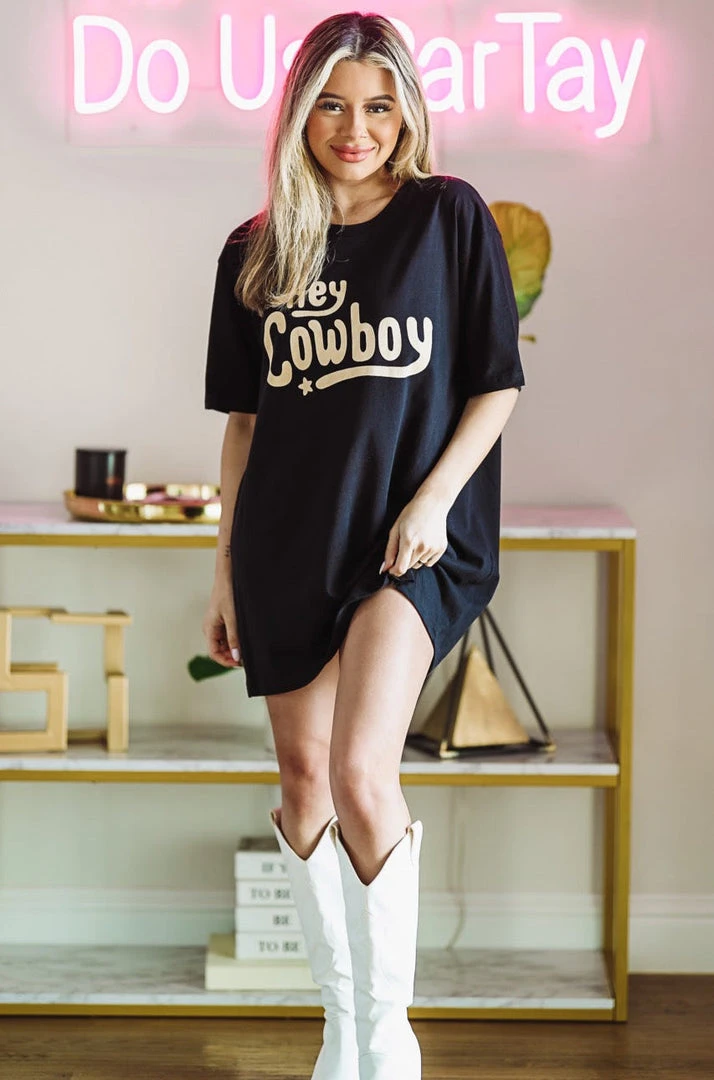 Hazel & Olive NEW ARRIVALS Hey Cowboy Graphic Tshirt Dress Or Tee - Black 6 Hazel & Olive NEW ARRIVALS Hey Cowboy Graphic Tshirt Dress Or Tee - Black