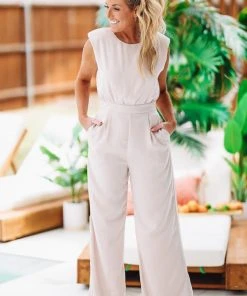 Hazel & Olive NEW ARRIVALS High Standards Jumpsuit - Champagne