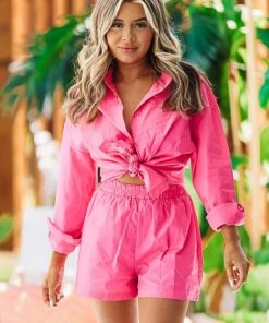 Hazel & Olive NEW ARRIVALS Just Because Button Up Top - Pink