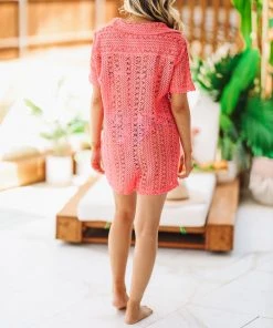 Hazel & Olive NEW ARRIVALS Keep It Easy Romper Coverup- Coral