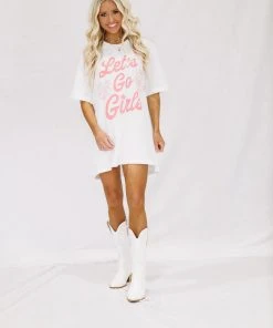 Hazel & Olive Let's Go Girls Oversized Tshirt Dress Or Tee - Pink And White NEW ARRIVALS