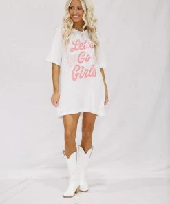 Hazel & Olive Let's Go Girls Oversized Tshirt Dress Or Tee - Pink And White NEW ARRIVALS