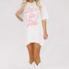 Hazel & Olive Let's Go Girls Oversized Tshirt Dress Or Tee - Pink And White NEW ARRIVALS