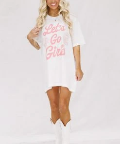 Hazel & Olive Let's Go Girls Oversized Tshirt Dress Or Tee - Pink And White NEW ARRIVALS