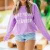 Hazel & Olive NEW ARRIVALS Love Your Neighbor Crewneck Pullover - Purple