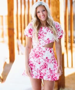 Hazel & Olive NEW ARRIVALS Luxe Living Dress - White And Pink 9 Hazel & Olive NEW ARRIVALS Luxe Living Dress - White And Pink