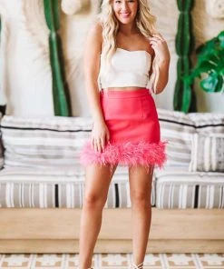 Hazel & Olive NEW ARRIVALS Made For Brooklyn Feather Skirt - Pink