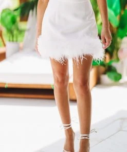 Hazel & Olive Made For Brooklyn Feather Skirt - White NEW ARRIVALS