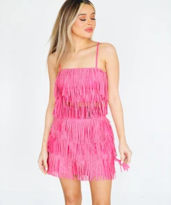 Hazel & Olive NEW ARRIVALS Made In Memphis Fringe Skirt - Hot Pink