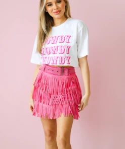 Hazel & Olive NEW ARRIVALS Made In Memphis Fringe Skirt - Hot Pink