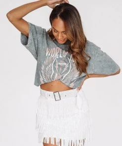 Hazel & Olive NEW ARRIVALS Made In Memphis Fringe Skirt - White