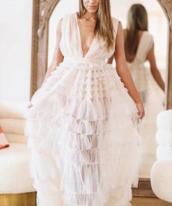 Hazel & Olive NEW ARRIVALS Midnight Dreams Dress - Tan/Nude