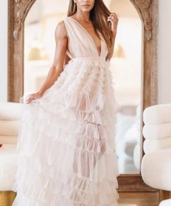 Hazel & Olive NEW ARRIVALS Midnight Dreams Dress - Tan/Nude