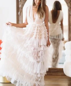 Hazel & Olive NEW ARRIVALS Midnight Dreams Dress - Tan/Nude