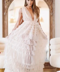 Hazel & Olive NEW ARRIVALS Midnight Dreams Dress - Tan/Nude