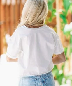 Hazel & Olive Mimosas Motel Crop Top Graphic Tee - White NEW ARRIVALS