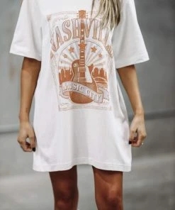 Hazel & Olive Nashville Music City Tshirt Dress Or Tee - Cream NEW ARRIVALS