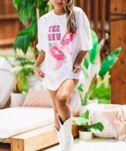 Hazel & Olive Neon Rodeo Graphic Tshirt Dress Or Tee - White