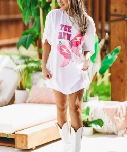 Hazel & Olive Neon Rodeo Graphic Tshirt Dress Or Tee - White