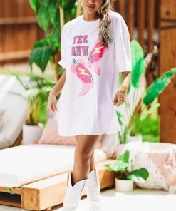 Hazel & Olive Neon Rodeo Graphic Tshirt Dress Or Tee - White