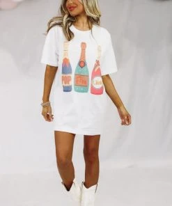 Hazel & Olive Pop Fizz Clink Graphic Tshirt Dress Or Tee - White NEW ARRIVALS