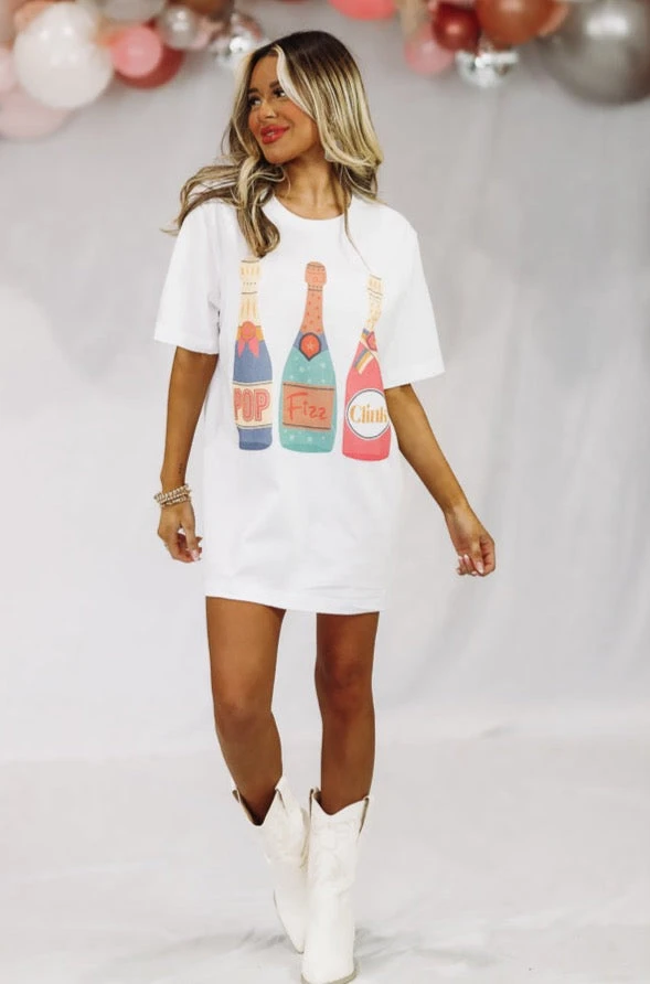 Hazel & Olive Pop Fizz Clink Graphic Tshirt Dress Or Tee - White NEW ARRIVALS 3 Hazel & Olive Pop Fizz Clink Graphic Tshirt Dress Or Tee - White NEW ARRIVALS