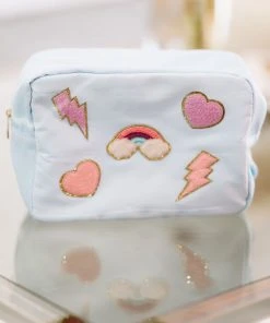 HAZEL & OLIVE NEW ARRIVALS Large Rainbow/Heart/Bolt Travel Pouch - Blue