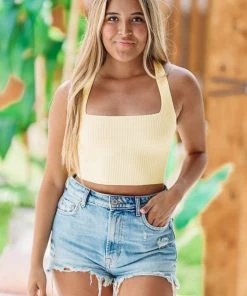 Hazel & Olive Right On Time Crop Top Tank - Yellow