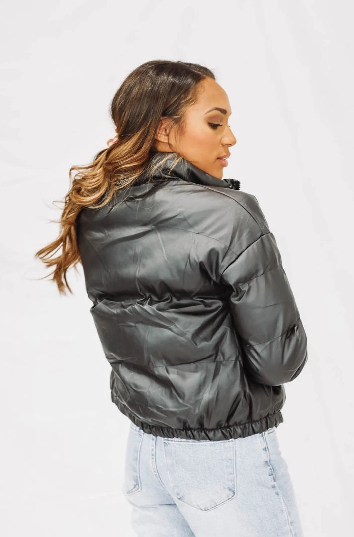 Hazel & Olive NEW ARRIVALS Rock With Me Vegan Leather Puffer Coat - Black (FINAL SALE) 8 Hazel & Olive NEW ARRIVALS Rock With Me Vegan Leather Puffer Coat - Black (FINAL SALE)