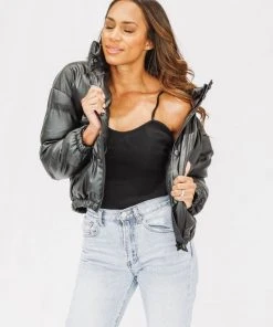 Hazel & Olive NEW ARRIVALS Rock With Me Vegan Leather Puffer Coat - Black (FINAL SALE) 11 Hazel & Olive NEW ARRIVALS Rock With Me Vegan Leather Puffer Coat - Black (FINAL SALE)